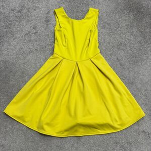 ASOS Pleated A-Line Fit & Flare Mini Dress Womens 4 Yellow Scoop Neck Open Back